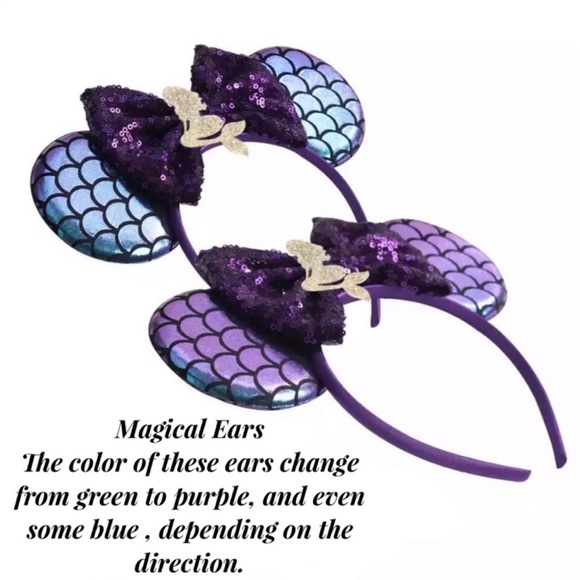 Minnie Mouse Ariel Little Mermaid Headband & Bow - Picture 2 of 16